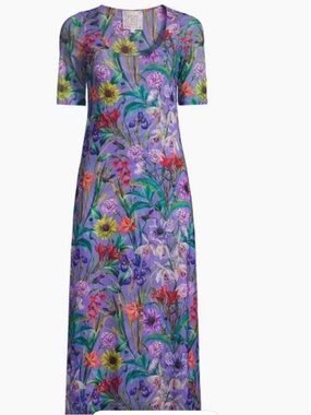 Johnny Was Lavender Floral Maxi Dress with Multicolor Botanical Print